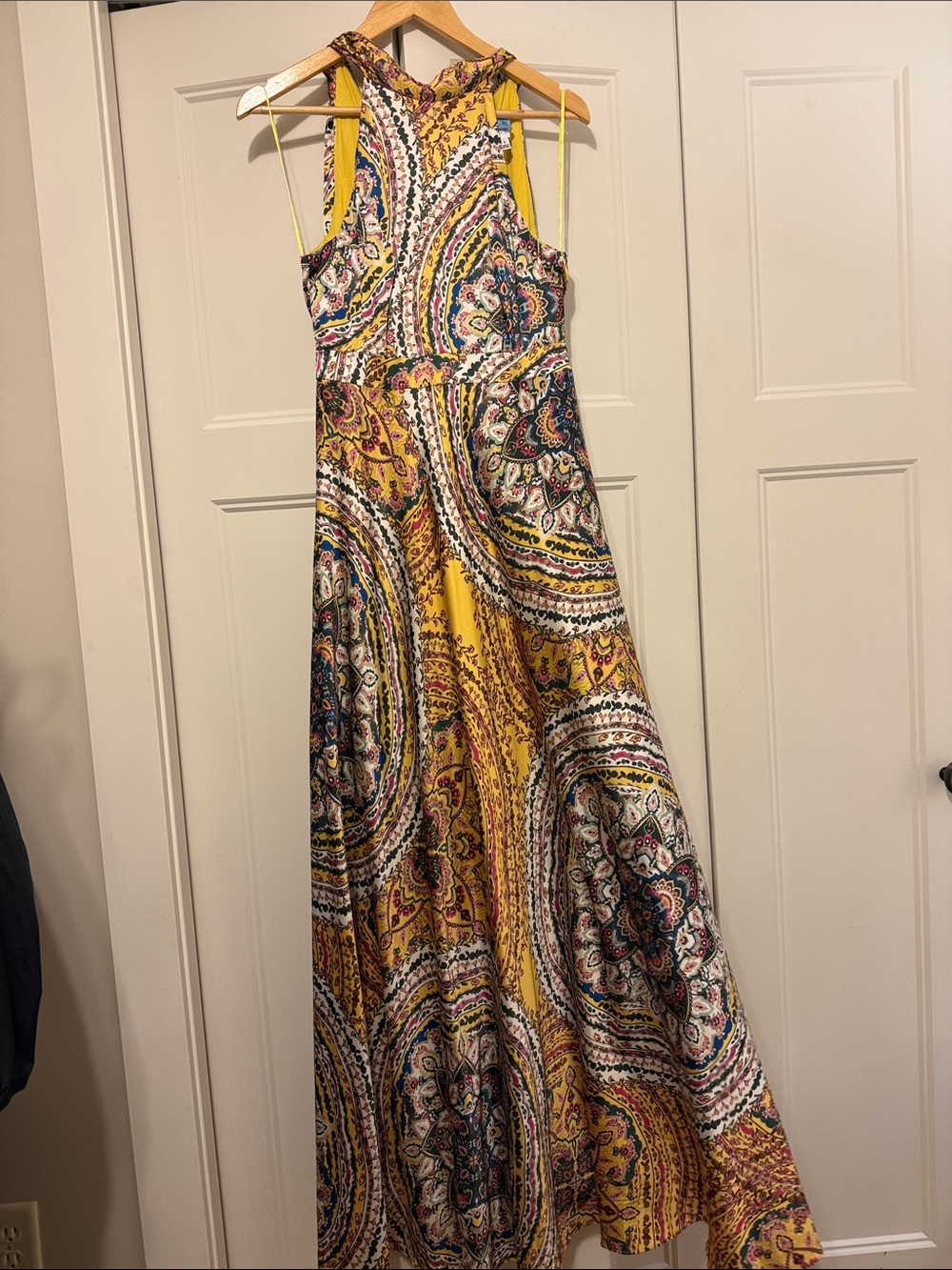 Anthro Nicole Miller New York- Yellow Paisley Halter Maxi Dress
